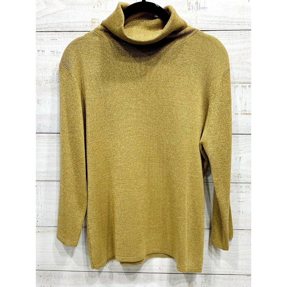 Joseph A Turtle Neck Long Sleeve Shirt Gold Glitter Top Women’s Size L 20 X 24